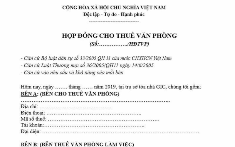 Hiện nay có nhiều mẫu hợp đồng thuê văn phòng được ban hành với nội dung và mục đích khác nhau